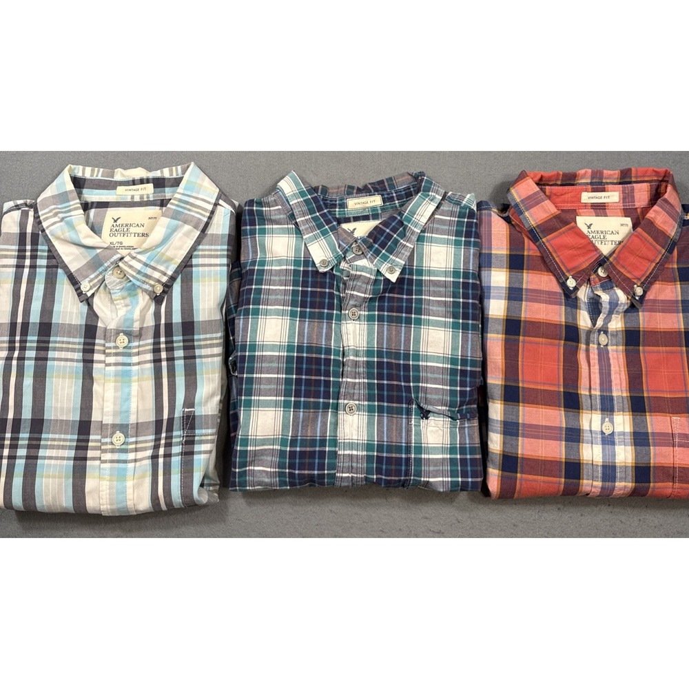 Lot Of 3 American Eagle Shirts  Mens XL  Checkered Button Down Vintage Fit